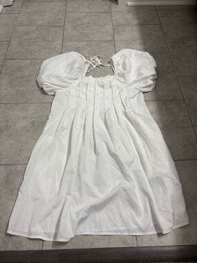 Boutique White Puff Sleeve Mini Dress with white dress slip to go under it